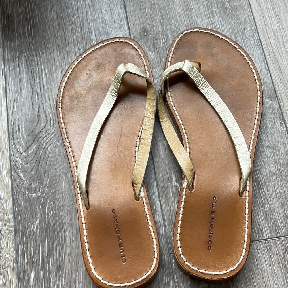 Club Monaco Gold &  Tan Sandals Classic Minimalist Design 5